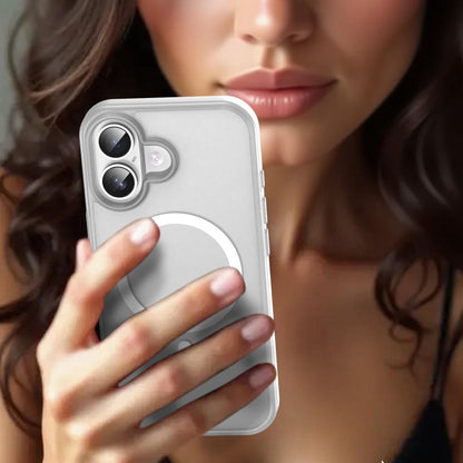 For iPhone 16 Fanying Series Precision Camera Hole PC Hybrid TPU Translucent Frosted Magnetic Phone Case - Matte White - EDA009893312J