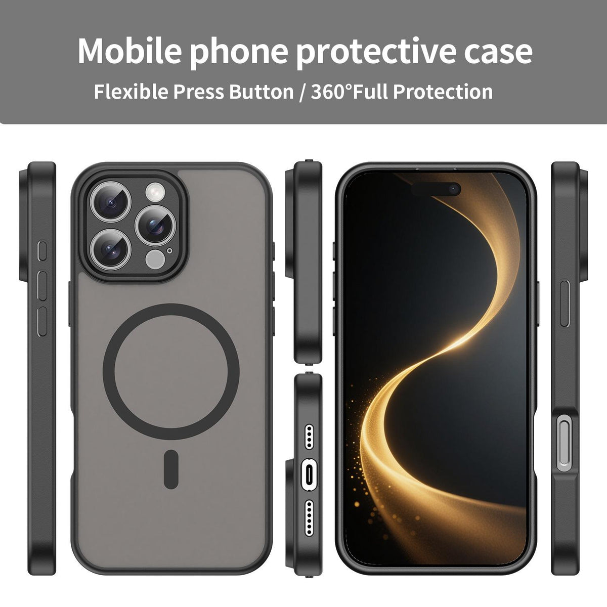 For iPhone 16 Pro Max Fanying Series Precision Camera Hole PC Hybrid TPU Translucent Frosted Magnetic Phone Case - Translucent Black - EDA009893315A