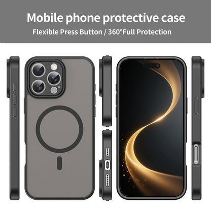 For iPhone 16 Pro Max Fanying Series Precision Camera Hole PC Hybrid TPU Translucent Frosted Magnetic Phone Case - Translucent Black - EDA009893315A