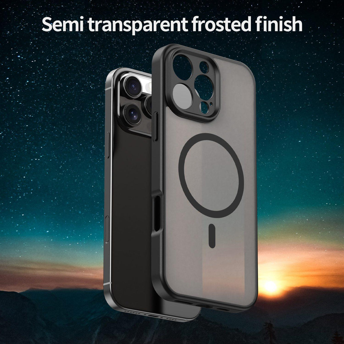 For iPhone 16 Pro Max Fanying Series Precision Camera Hole PC Hybrid TPU Translucent Frosted Magnetic Phone Case - Translucent Black - EDA009893315A