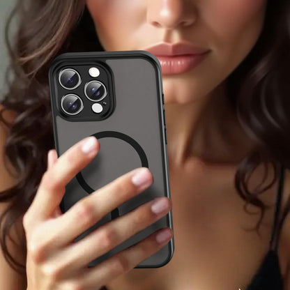 For iPhone 16 Pro Max Fanying Series Precision Camera Hole PC Hybrid TPU Translucent Frosted Magnetic Phone Case - Translucent Black - EDA009893315A