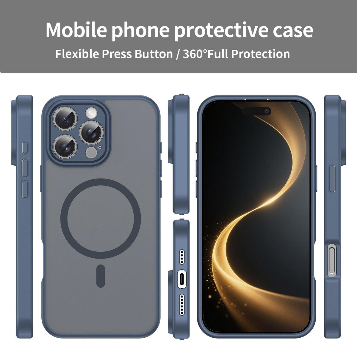 For iPhone 16 Pro Max Fanying Series Precision Camera Hole PC Hybrid TPU Translucent Frosted Magnetic Phone Case - Cyan Blue - EDA009893315C