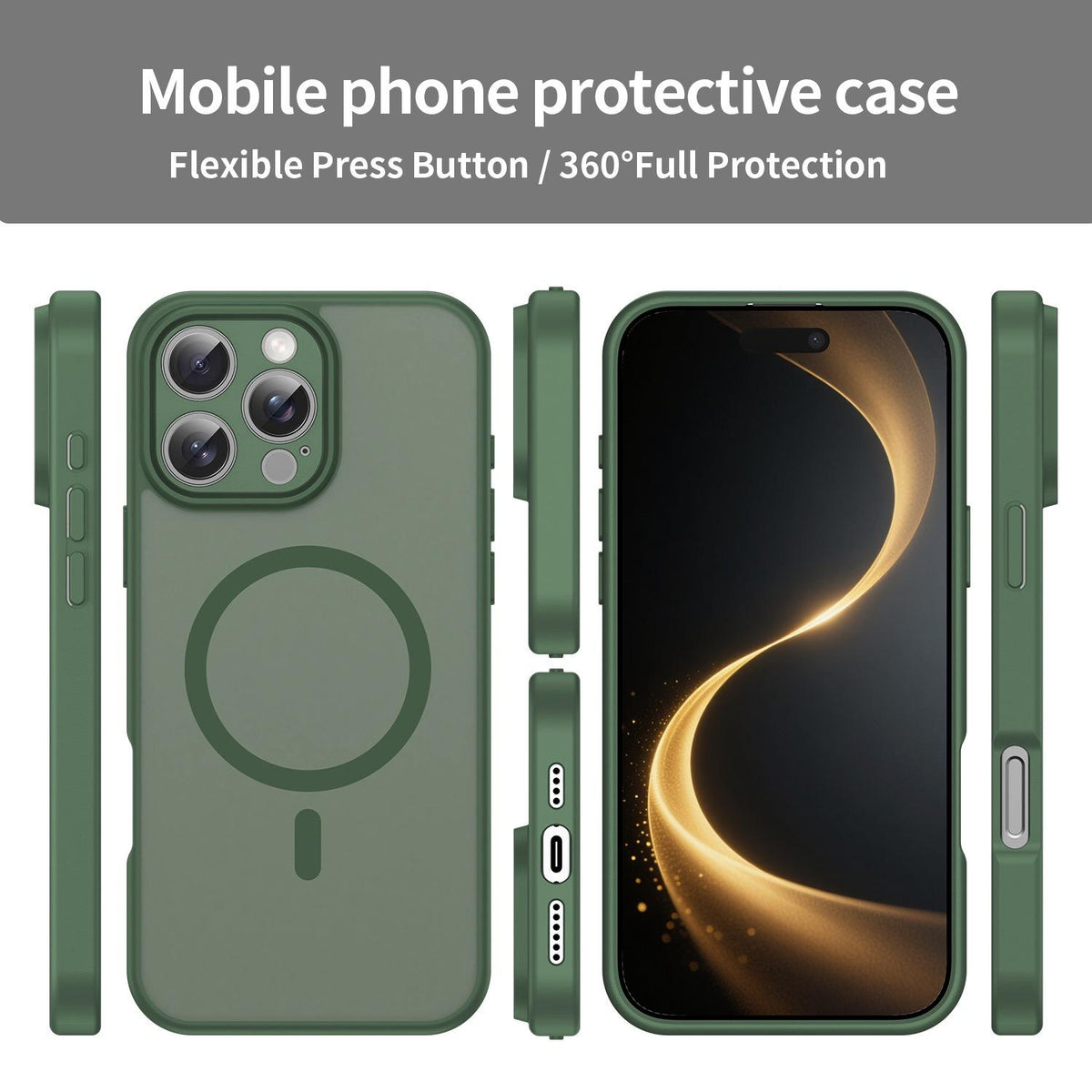 For iPhone 16 Pro Max Fanying Series Precision Camera Hole PC Hybrid TPU Translucent Frosted Magnetic Phone Case - Olive Green - EDA009893315D
