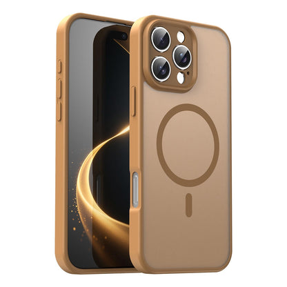 For iPhone 16 Pro Max Fanying Series Precision Camera Hole PC Hybrid TPU Translucent Frosted Magnetic Phone Case - Desert Gold - EDA009893315G