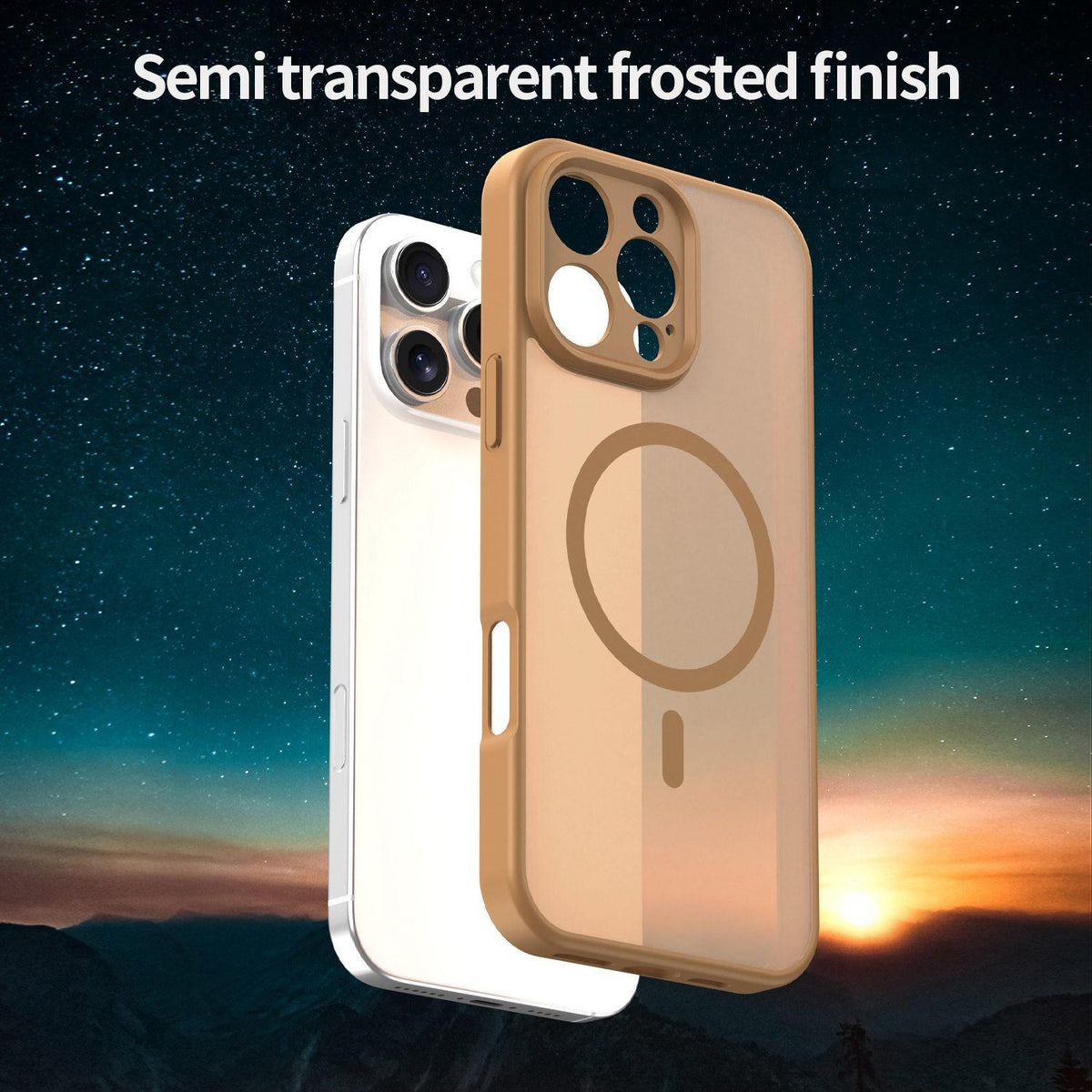 For iPhone 16 Pro Max Fanying Series Precision Camera Hole PC Hybrid TPU Translucent Frosted Magnetic Phone Case - Desert Gold - EDA009893315G