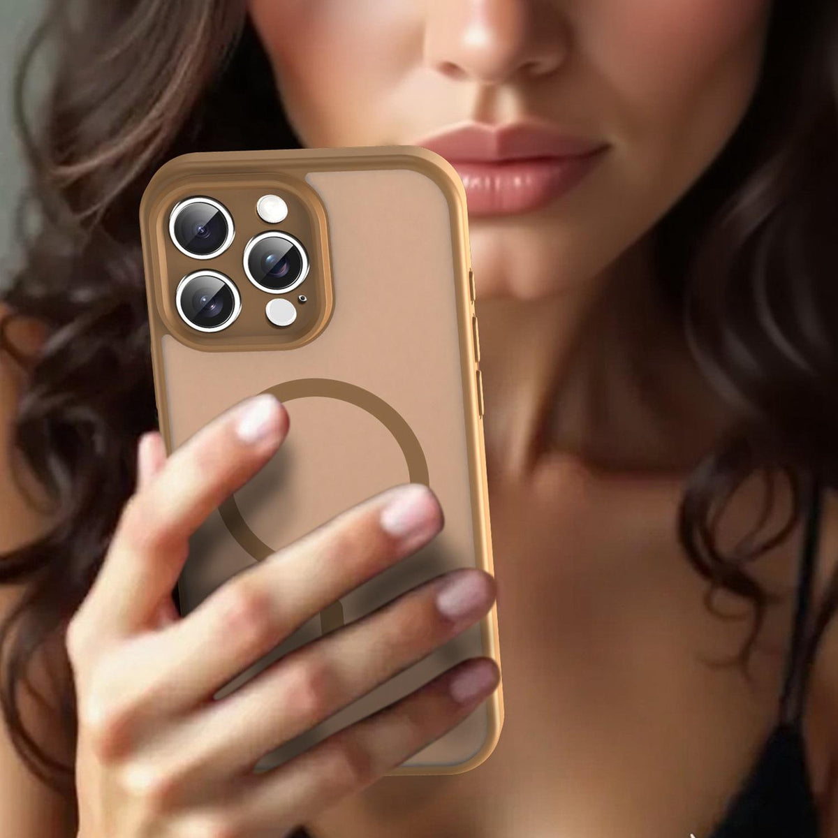 For iPhone 16 Pro Max Fanying Series Precision Camera Hole PC Hybrid TPU Translucent Frosted Magnetic Phone Case - Desert Gold - EDA009893315G