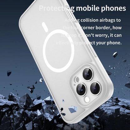 For iPhone 16 Pro Max Fanying Series Precision Camera Hole PC Hybrid TPU Translucent Frosted Magnetic Phone Case - Matte White - EDA009893315J