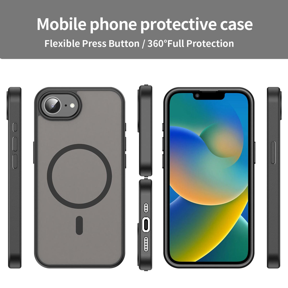 For iPhone 16e / 17e Fanying Series Precision Camera Hole PC Hybrid TPU Translucent Frosted Magnetic Phone Case - Translucent Black - EDA009893316A