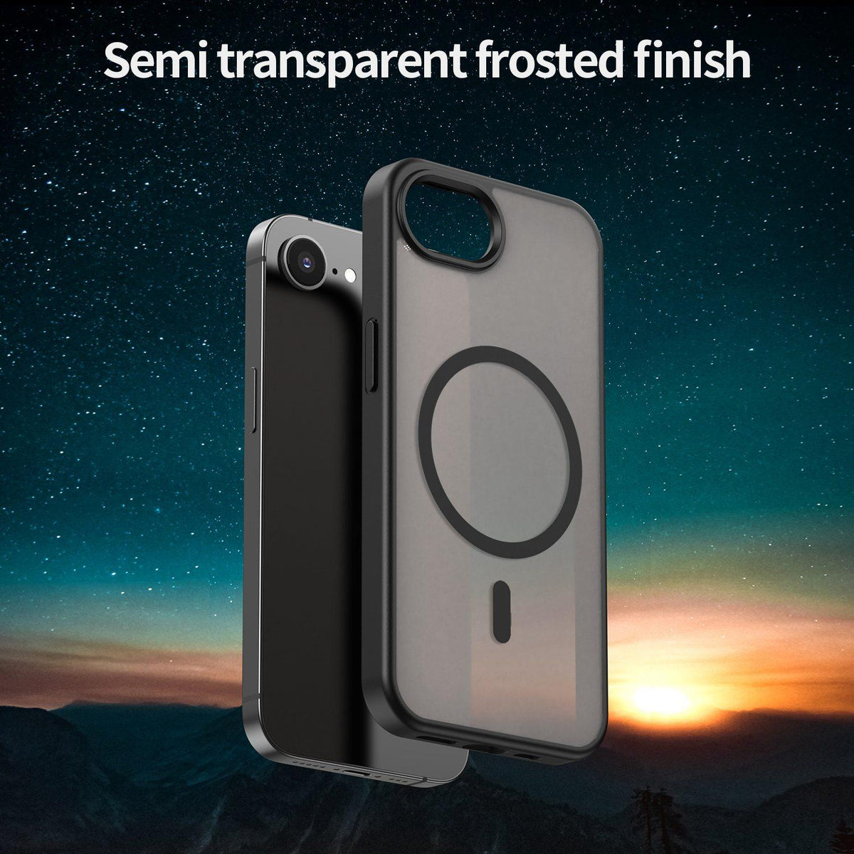 For iPhone 16e / 17e Fanying Series Precision Camera Hole PC Hybrid TPU Translucent Frosted Magnetic Phone Case - Translucent Black - EDA009893316A