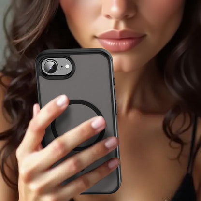 For iPhone 16e / 17e Fanying Series Precision Camera Hole PC Hybrid TPU Translucent Frosted Magnetic Phone Case - Translucent Black - EDA009893316A