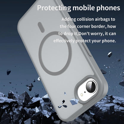 For iPhone 16e / 17e Fanying Series Precision Camera Hole PC Hybrid TPU Translucent Frosted Magnetic Phone Case - Silver Grey - EDA009893316F