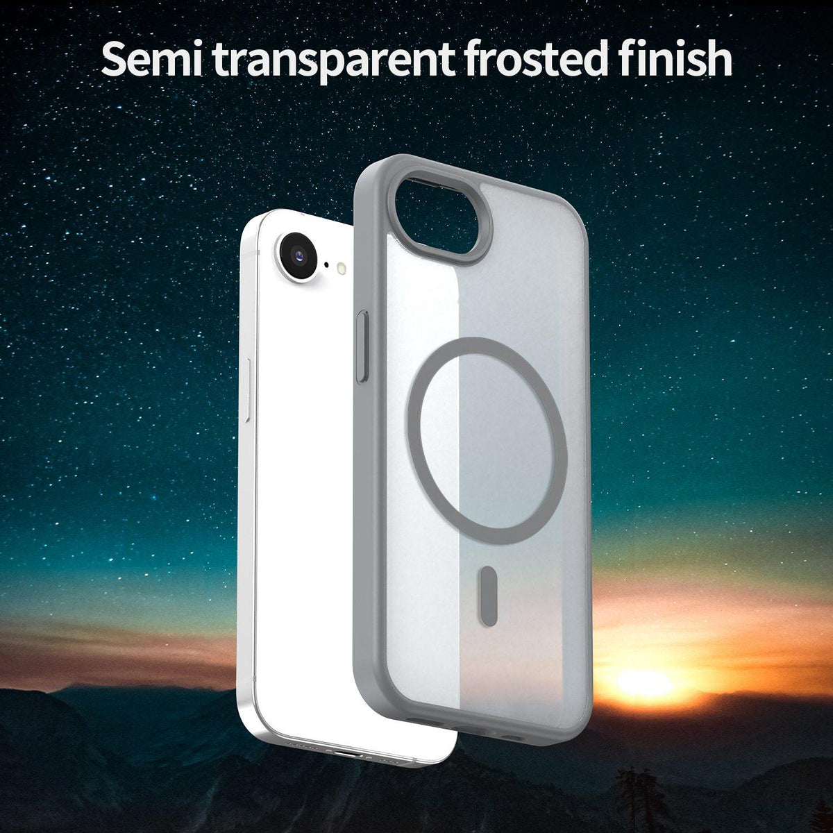 For iPhone 16e / 17e Fanying Series Precision Camera Hole PC Hybrid TPU Translucent Frosted Magnetic Phone Case - Silver Grey - EDA009893316F