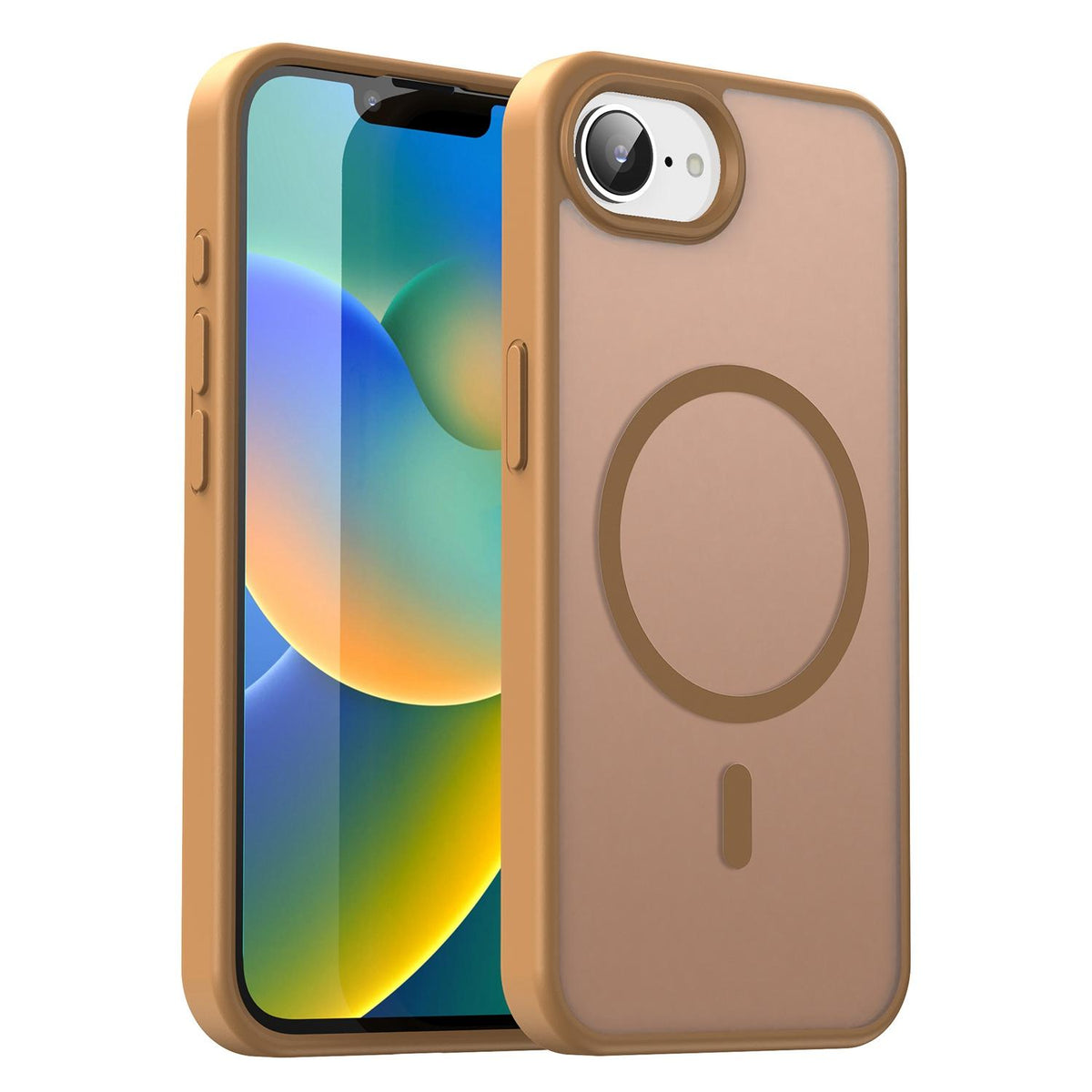 For iPhone 16e / 17e Fanying Series Precision Camera Hole PC Hybrid TPU Translucent Frosted Magnetic Phone Case - Desert Gold - EDA009893316G