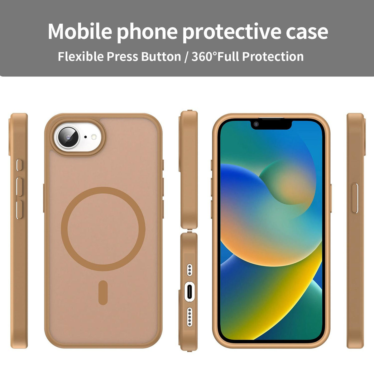 For iPhone 16e / 17e Fanying Series Precision Camera Hole PC Hybrid TPU Translucent Frosted Magnetic Phone Case - Desert Gold - EDA009893316G