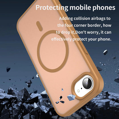 For iPhone 16e / 17e Fanying Series Precision Camera Hole PC Hybrid TPU Translucent Frosted Magnetic Phone Case - Desert Gold - EDA009893316G