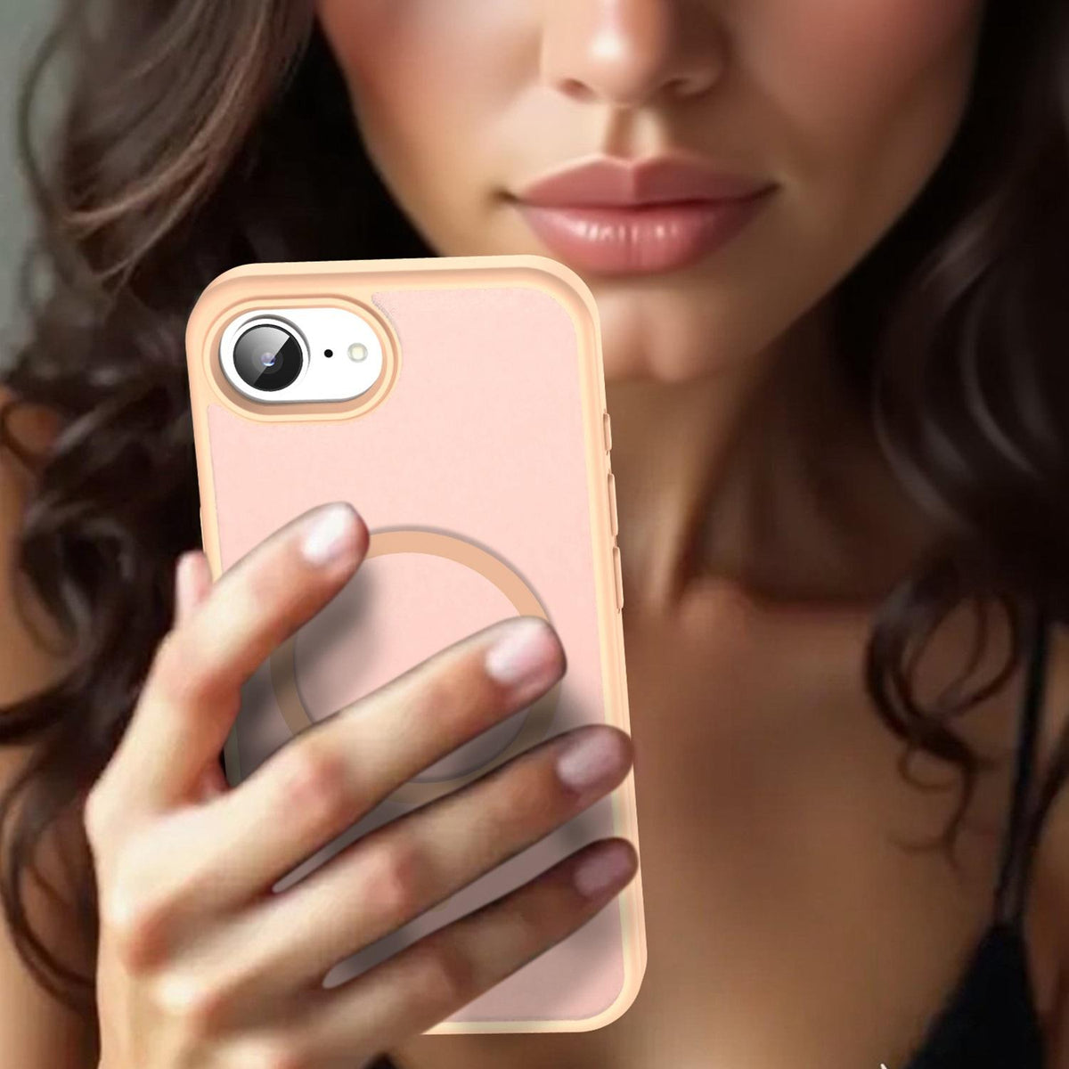 For iPhone 16e / 17e Fanying Series Precision Camera Hole PC Hybrid TPU Translucent Frosted Magnetic Phone Case - Rouge Powder - EDA009893316I