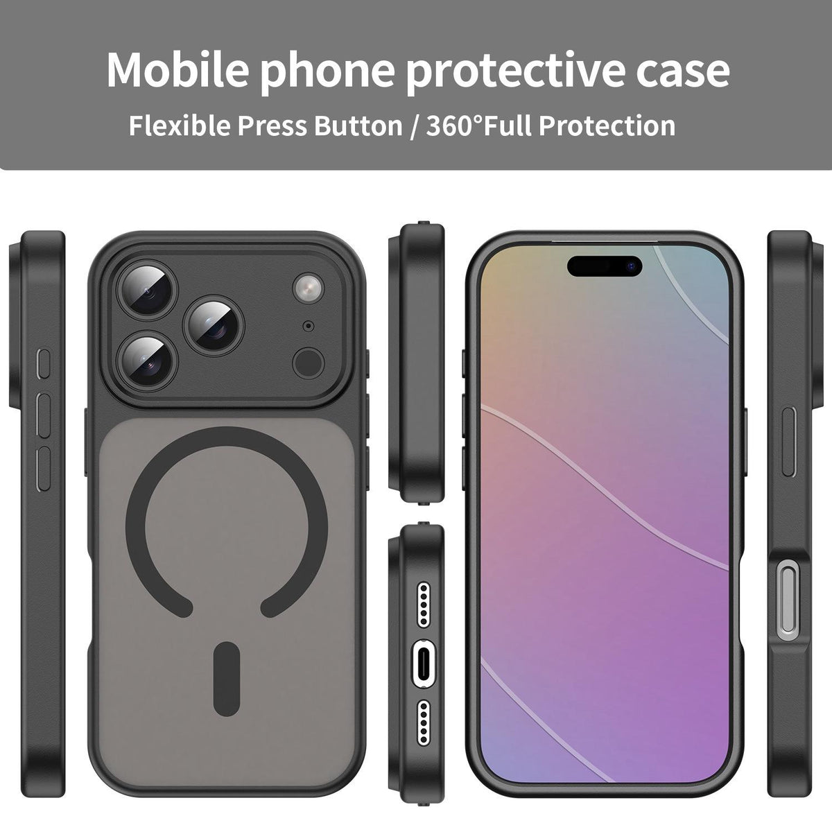 For iPhone 17 Pro Fanying Series Precision Camera Hole PC Hybrid TPU Translucent Frosted Magnetic Phone Case - Translucent Black - EDA009893319A