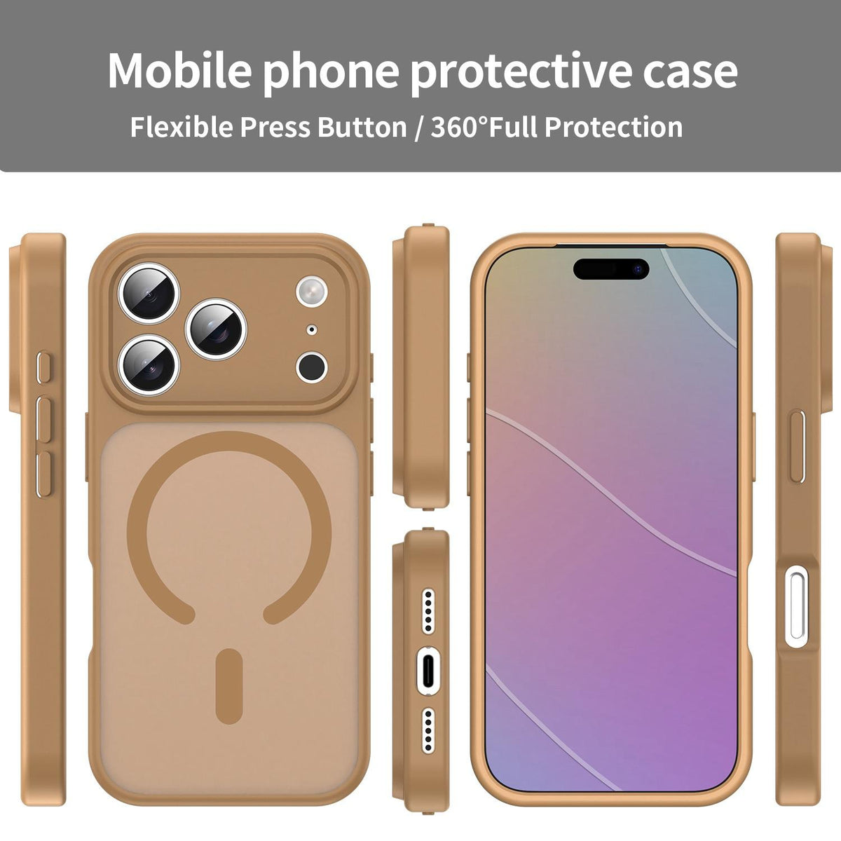 For iPhone 17 Pro Fanying Series Precision Camera Hole PC Hybrid TPU Translucent Frosted Magnetic Phone Case - Desert Gold - EDA009893319G