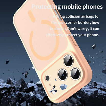 For iPhone 17 Pro Fanying Series Precision Camera Hole PC Hybrid TPU Translucent Frosted Magnetic Phone Case - Rouge Powder - EDA009893319I