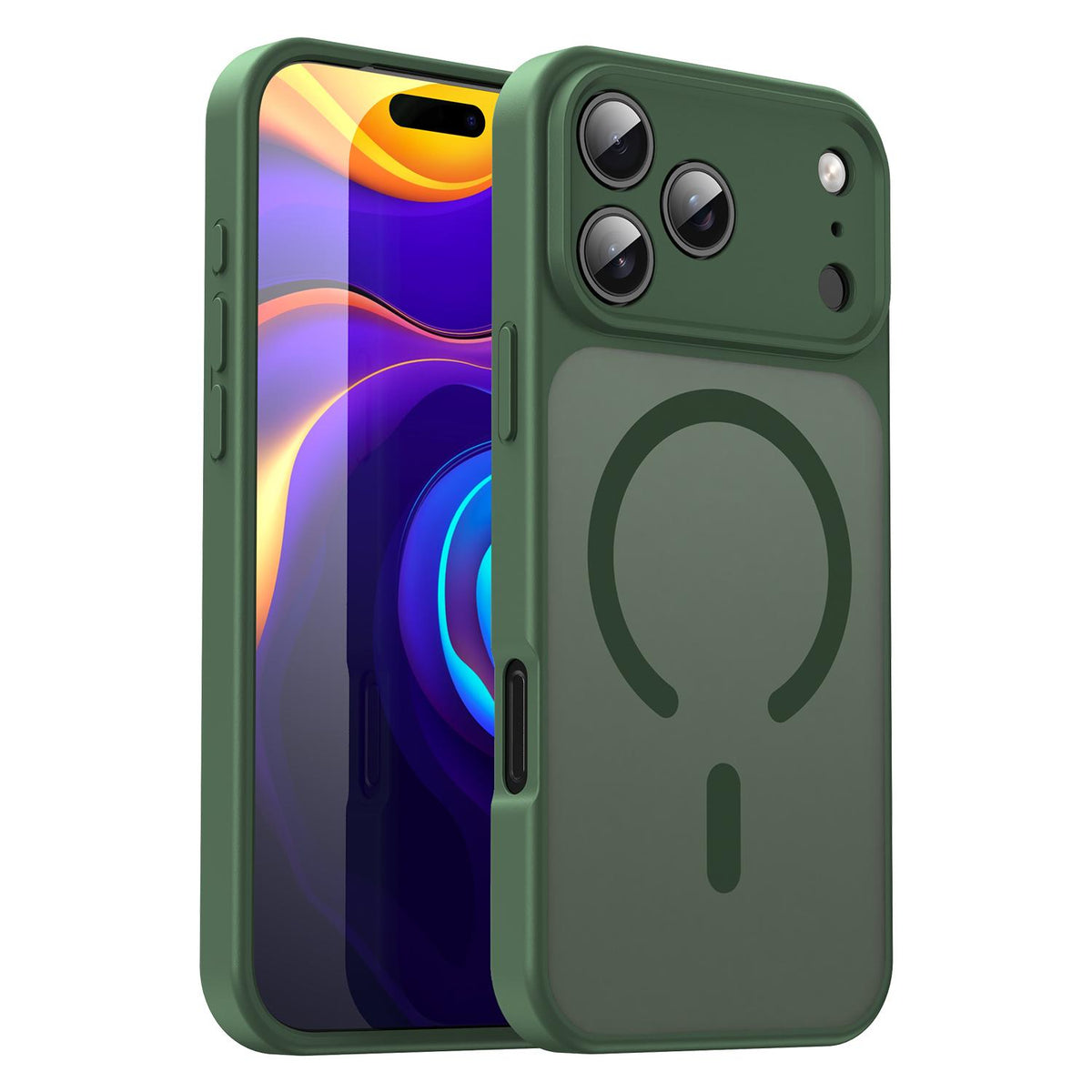 For iPhone 18 Pro Max Fanying Series Precision Camera Hole PC Hybrid TPU Translucent Frosted Magnetic Phone Case - Olive Green - EDA009893321D