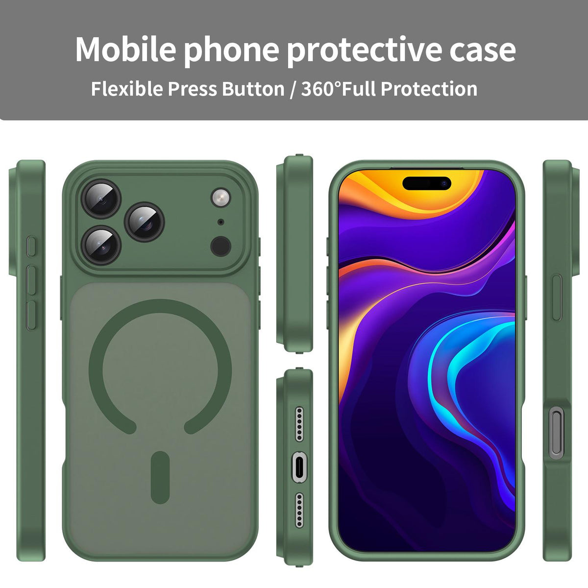 For iPhone 18 Pro Fanying Series Precision Camera Hole PC Hybrid TPU Translucent Frosted Magnetic Phone Case - Olive Green - EDA009893322D