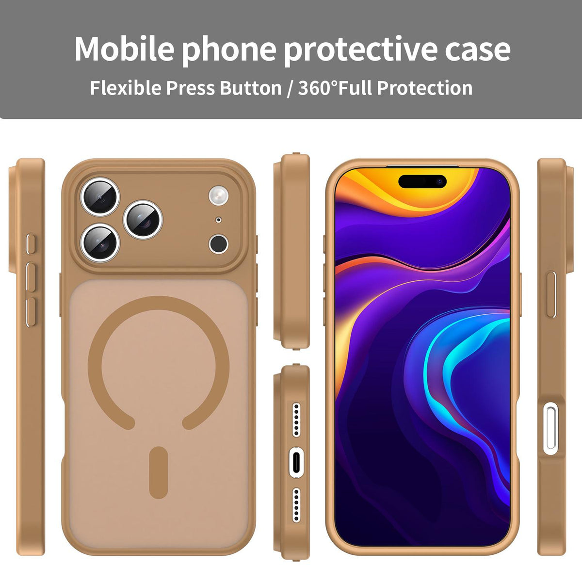 For iPhone 18 Pro Fanying Series Precision Camera Hole PC Hybrid TPU Translucent Frosted Magnetic Phone Case - Desert Gold - EDA009893322G