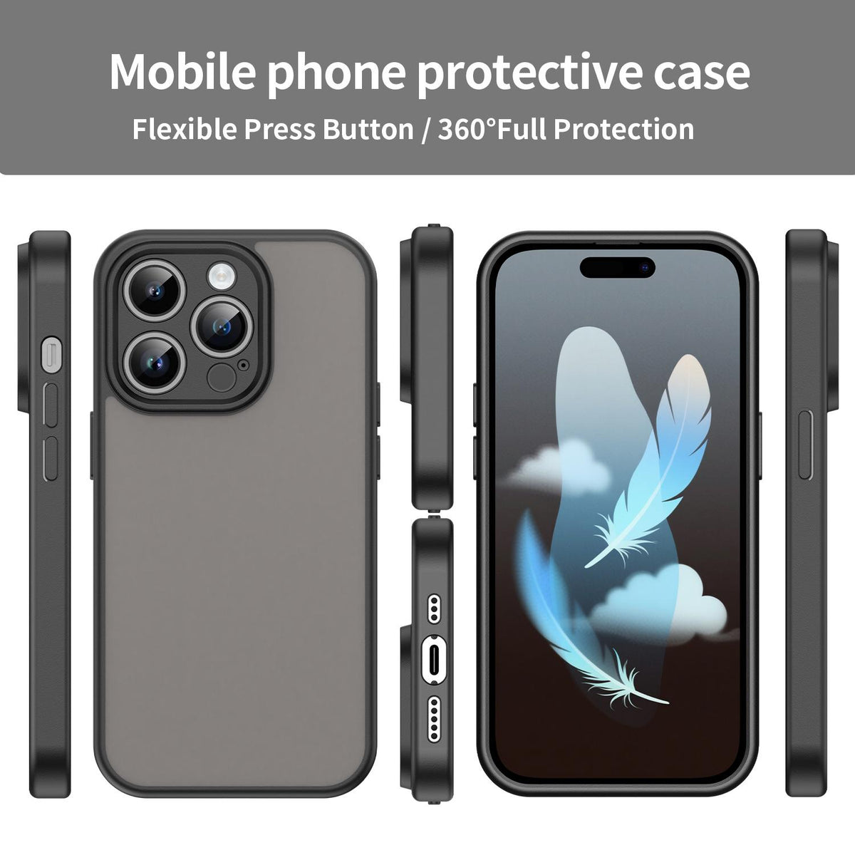 For iPhone 14 Pro Fanying Series Precision Camera Hole PC Hybrid TPU Translucent Frosted Phone Case - Translucent Black - EDA009893401A