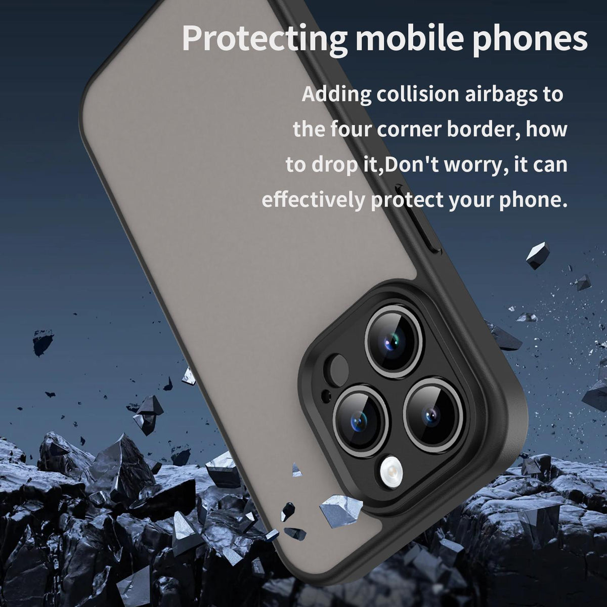 For iPhone 14 Pro Fanying Series Precision Camera Hole PC Hybrid TPU Translucent Frosted Phone Case - Translucent Black - EDA009893401A