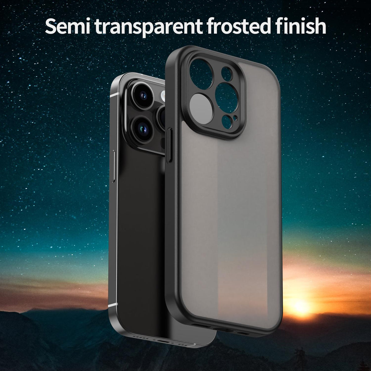 For iPhone 14 Pro Fanying Series Precision Camera Hole PC Hybrid TPU Translucent Frosted Phone Case - Translucent Black - EDA009893401A