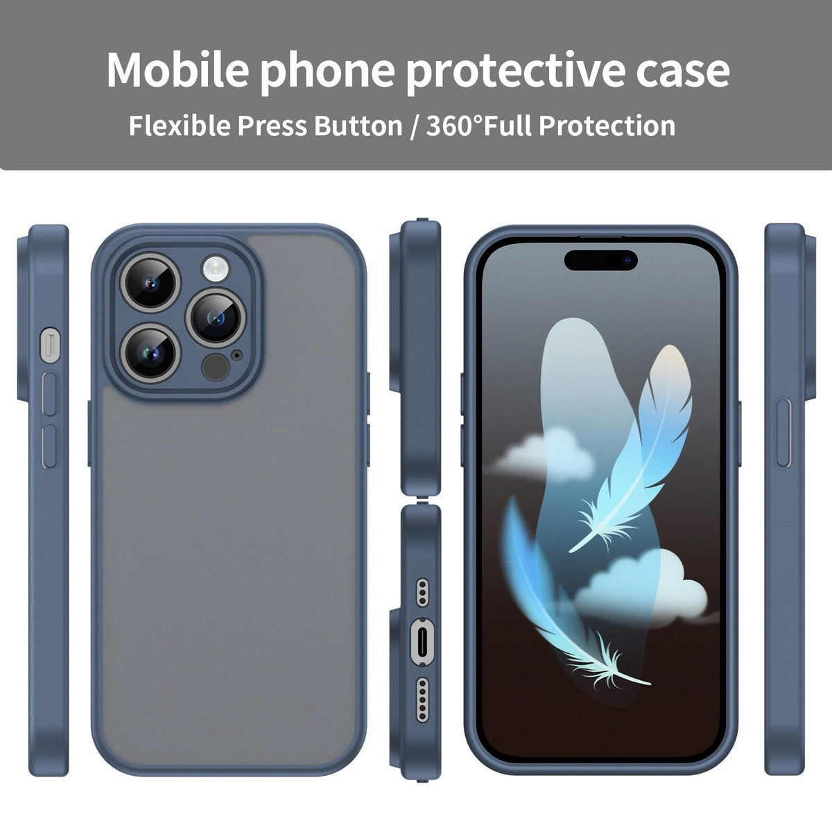 For iPhone 14 Pro Fanying Series Precision Camera Hole PC Hybrid TPU Translucent Frosted Phone Case - Cyan Blue - EDA009893401C