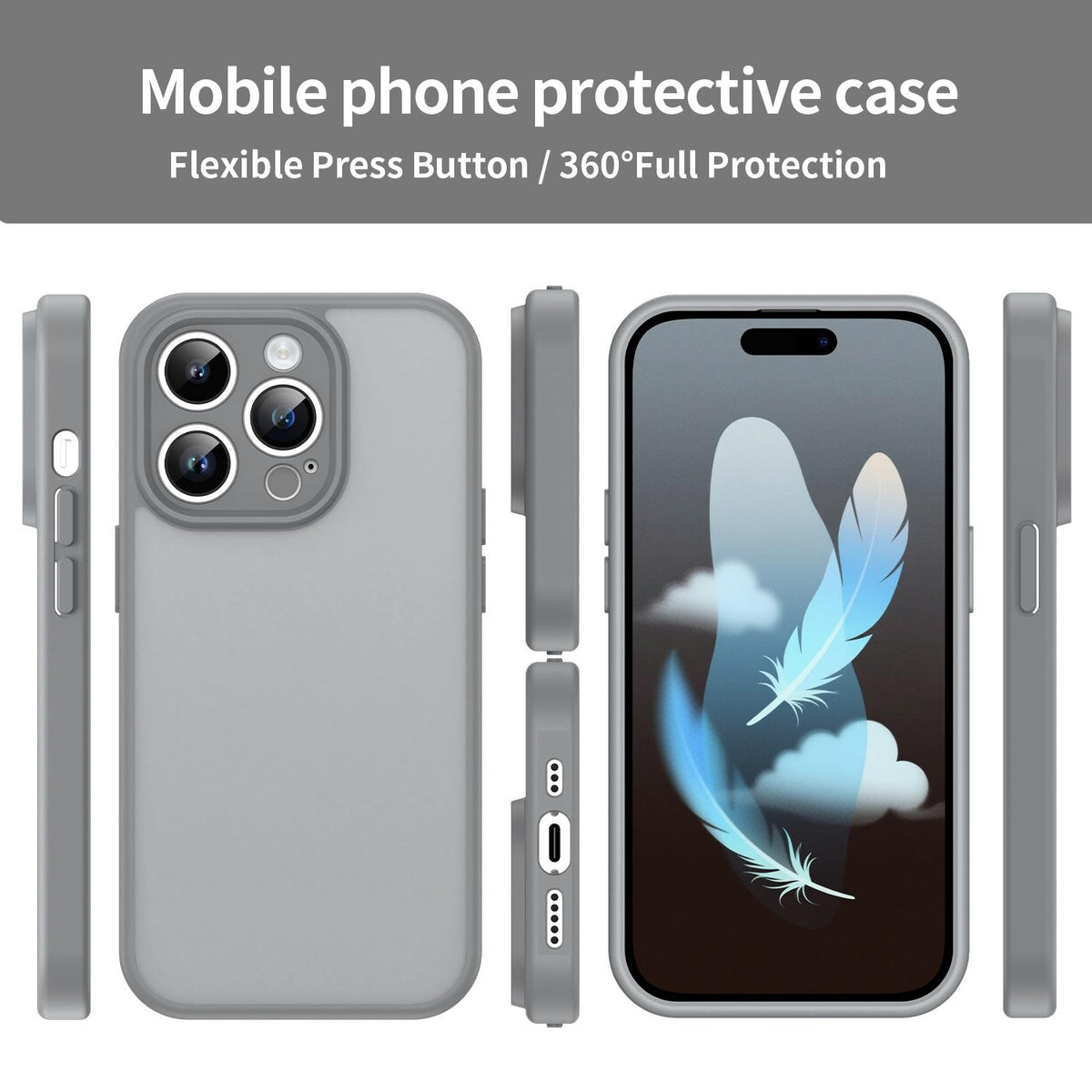For iPhone 14 Pro Fanying Series Precision Camera Hole PC Hybrid TPU Translucent Frosted Phone Case - Silver Grey - EDA009893401F