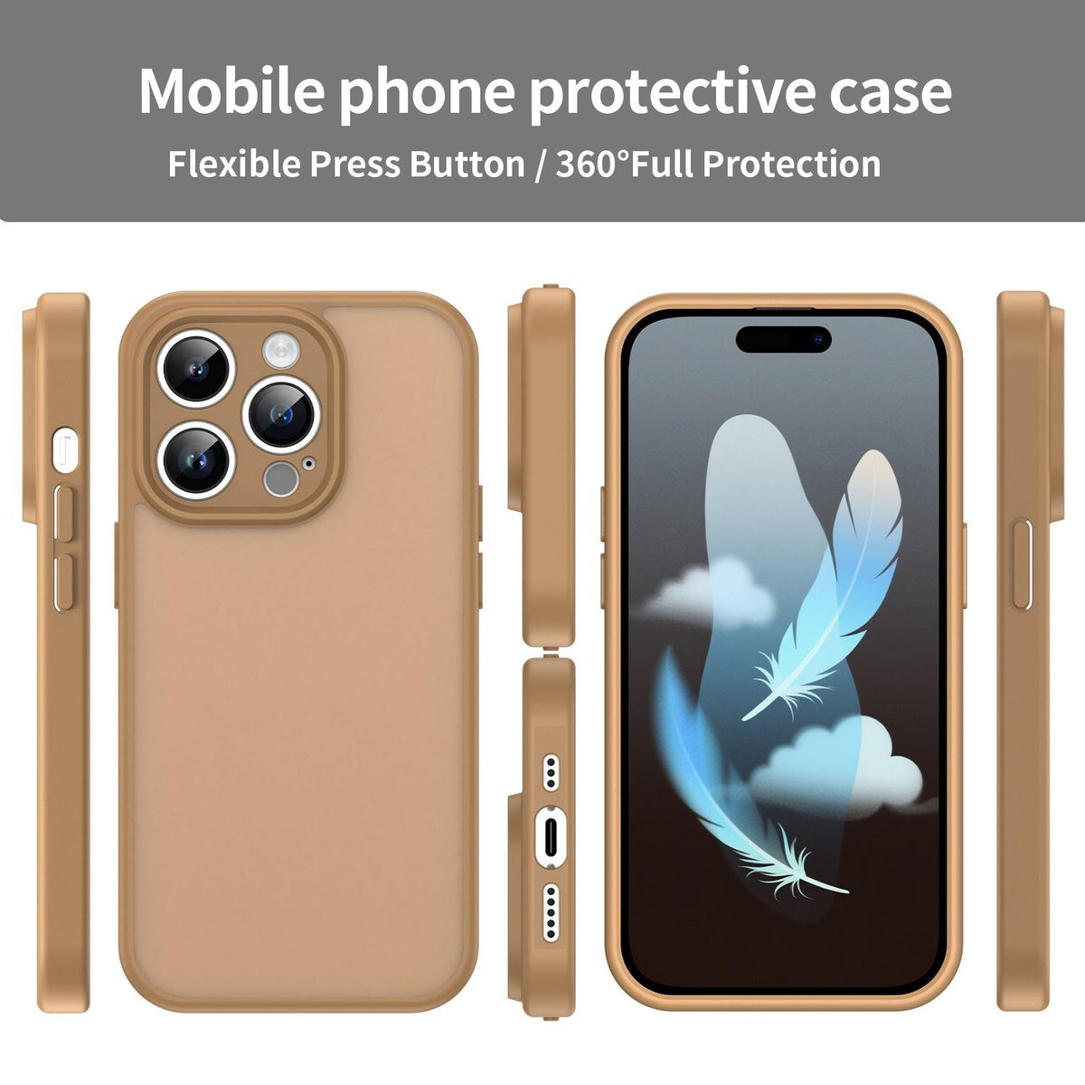 For iPhone 14 Pro Fanying Series Precision Camera Hole PC Hybrid TPU Translucent Frosted Phone Case - Desert Gold - EDA009893401G