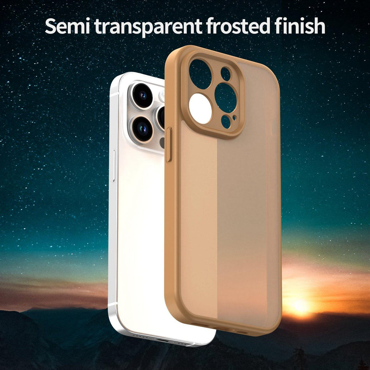 For iPhone 14 Pro Fanying Series Precision Camera Hole PC Hybrid TPU Translucent Frosted Phone Case - Desert Gold - EDA009893401G