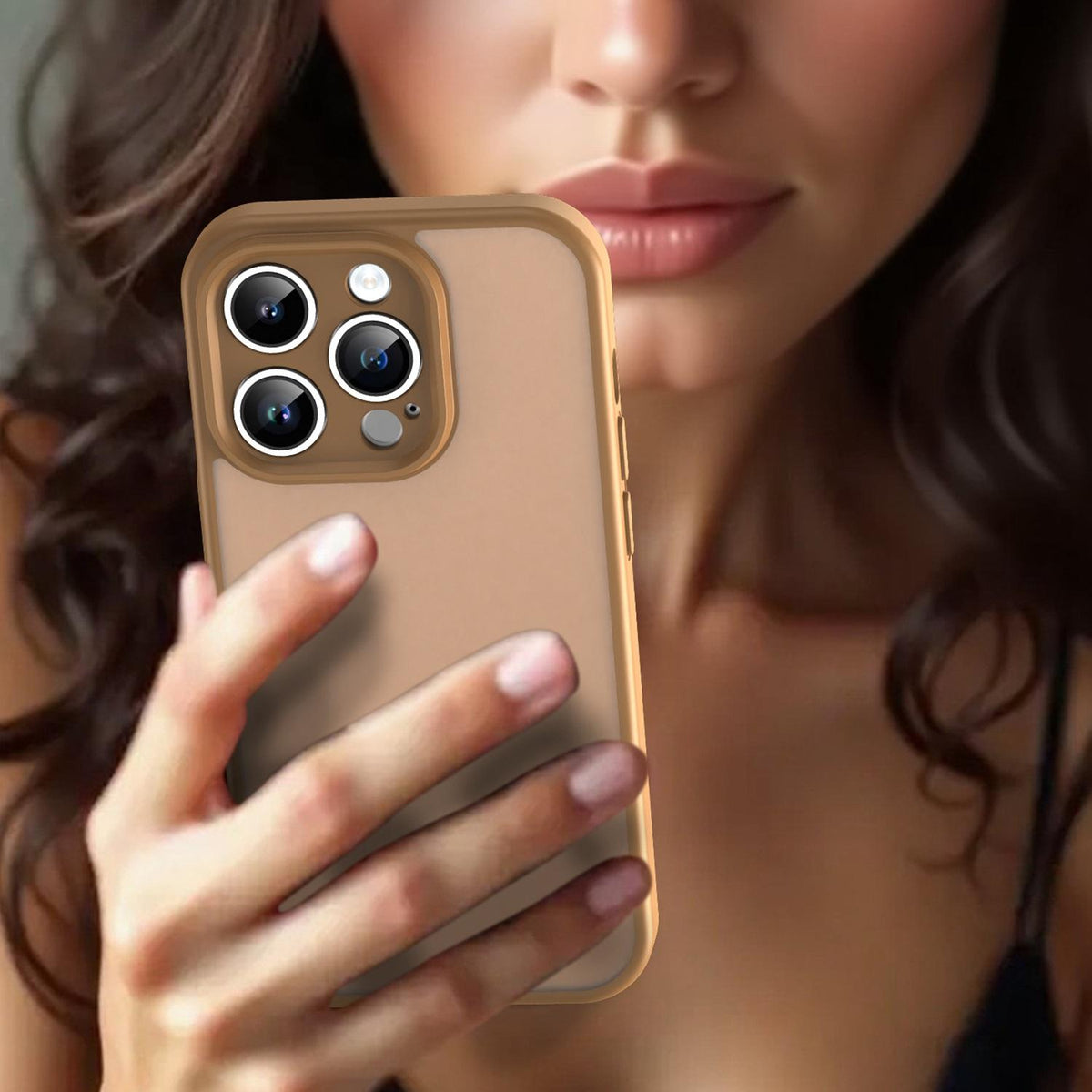 For iPhone 14 Pro Fanying Series Precision Camera Hole PC Hybrid TPU Translucent Frosted Phone Case - Desert Gold - EDA009893401G