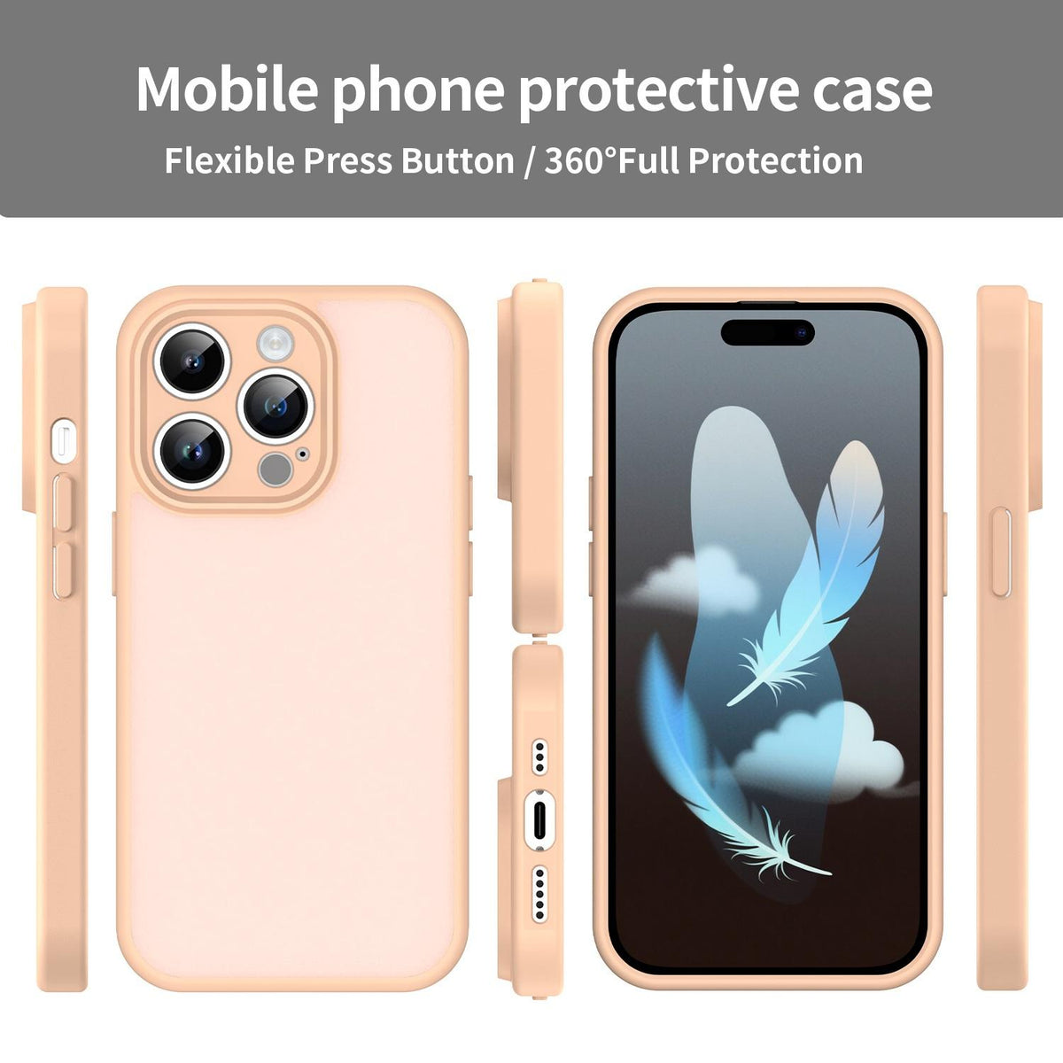 For iPhone 14 Pro Fanying Series Precision Camera Hole PC Hybrid TPU Translucent Frosted Phone Case - Rouge Powder - EDA009893401I