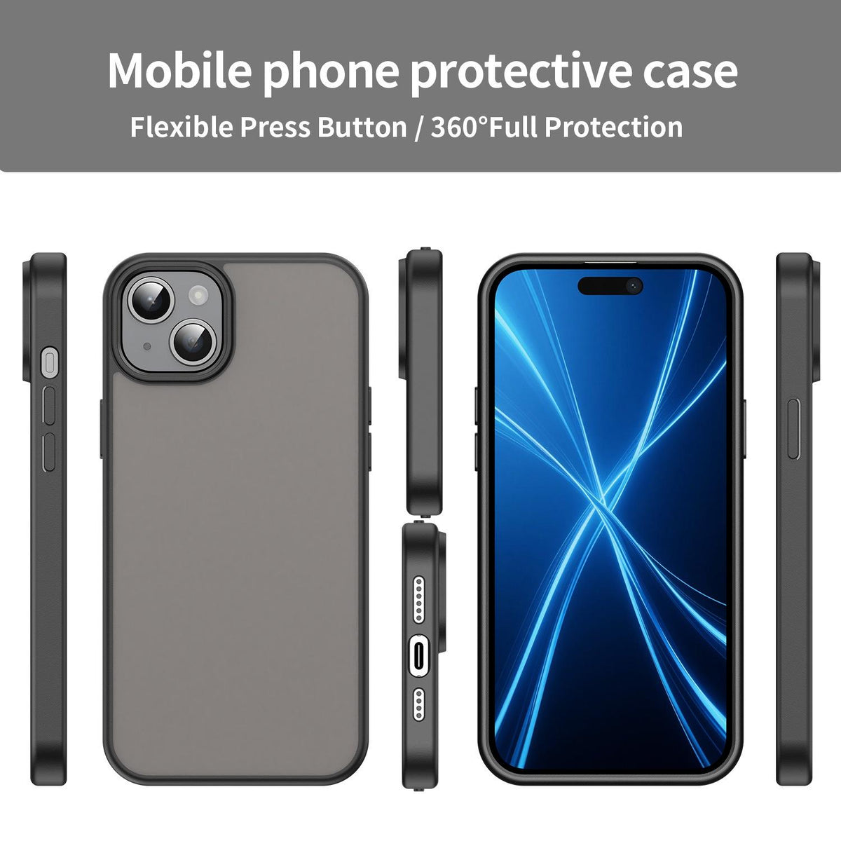 For iPhone 15 Plus Fanying Series Precision Camera Hole PC Hybrid TPU Translucent Frosted Phone Case - Translucent Black - EDA009893406A