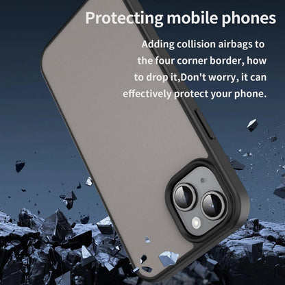 For iPhone 15 Plus Fanying Series Precision Camera Hole PC Hybrid TPU Translucent Frosted Phone Case - Translucent Black - EDA009893406A