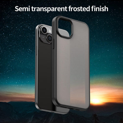 For iPhone 15 Plus Fanying Series Precision Camera Hole PC Hybrid TPU Translucent Frosted Phone Case - Translucent Black - EDA009893406A