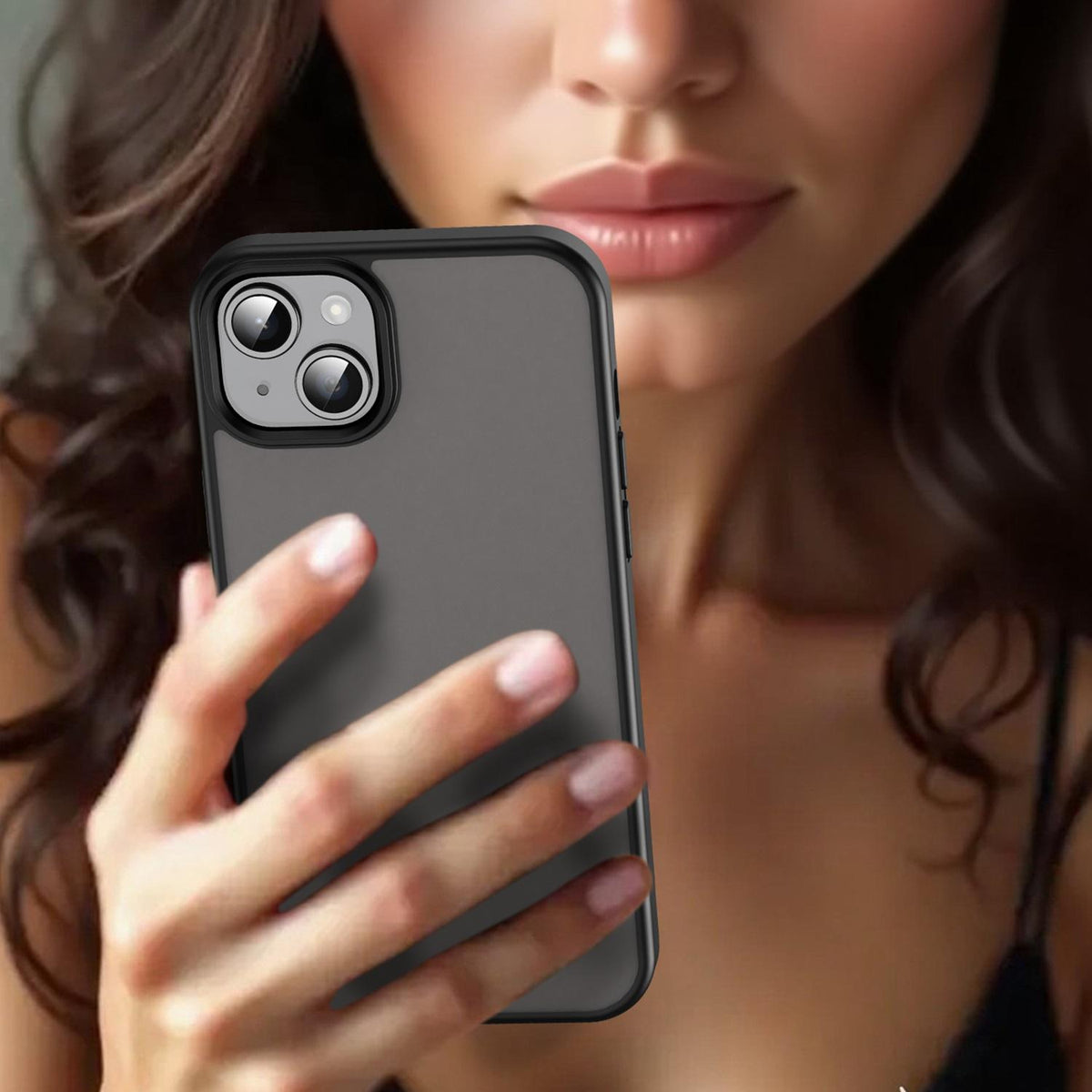For iPhone 15 Plus Fanying Series Precision Camera Hole PC Hybrid TPU Translucent Frosted Phone Case - Translucent Black - EDA009893406A