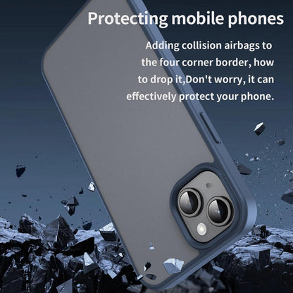 For iPhone 15 Plus Fanying Series Precision Camera Hole PC Hybrid TPU Translucent Frosted Phone Case - Cyan Blue - EDA009893406C
