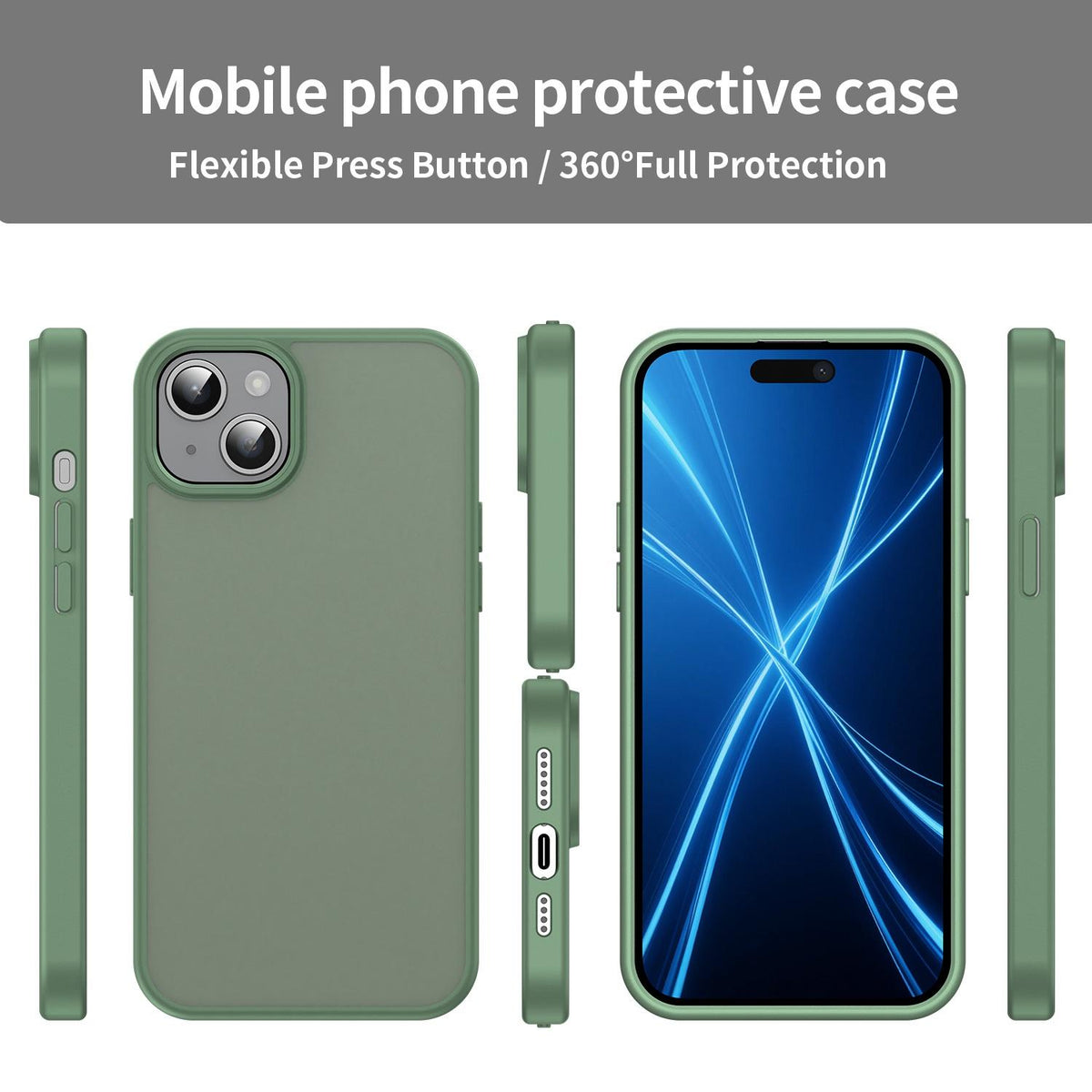 For iPhone 15 Plus Fanying Series Precision Camera Hole PC Hybrid TPU Translucent Frosted Phone Case - Olive Green - EDA009893406D