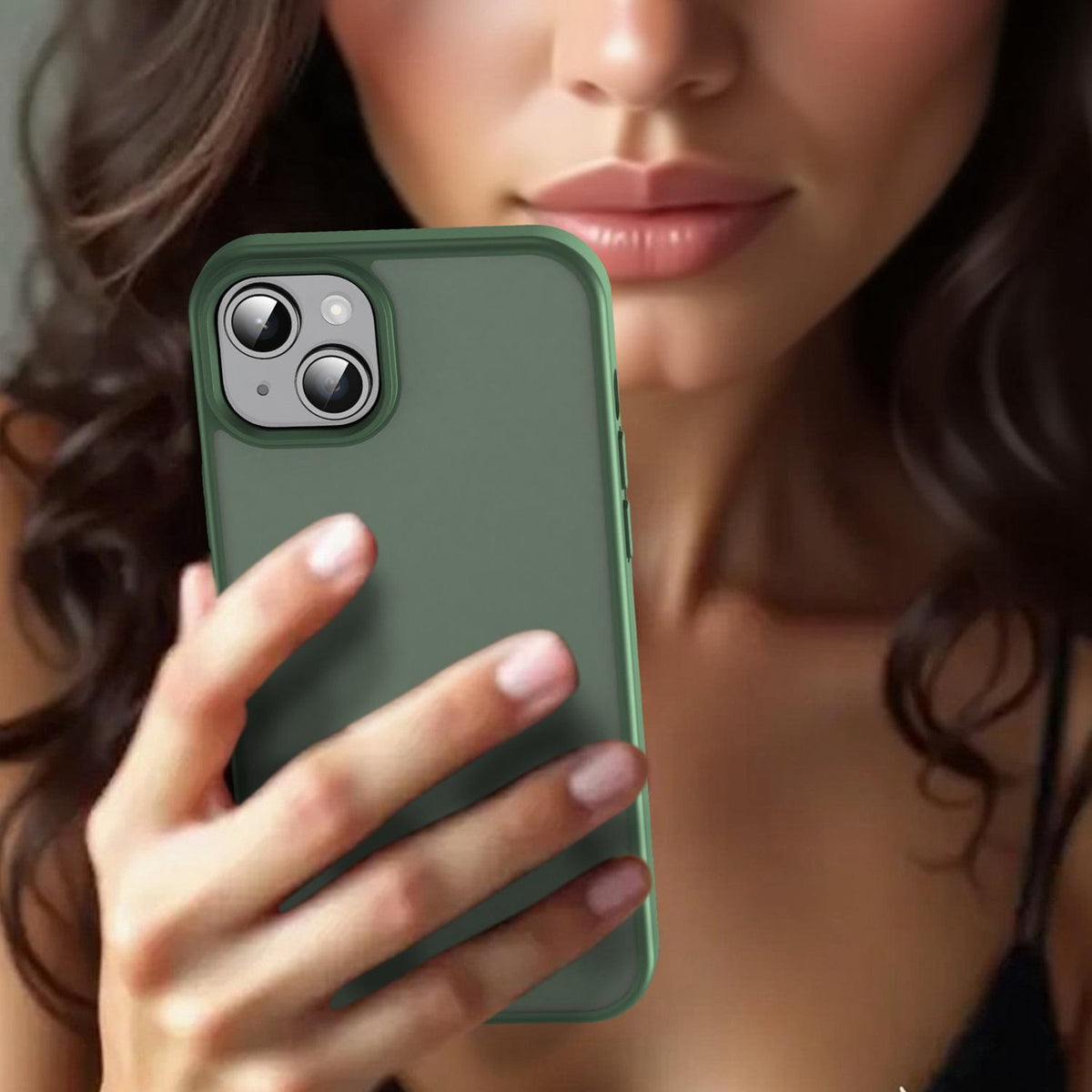 For iPhone 15 Plus Fanying Series Precision Camera Hole PC Hybrid TPU Translucent Frosted Phone Case - Olive Green - EDA009893406D
