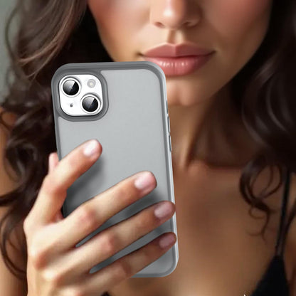 For iPhone 15 Plus Fanying Series Precision Camera Hole PC Hybrid TPU Translucent Frosted Phone Case - Silver Grey - EDA009893406F
