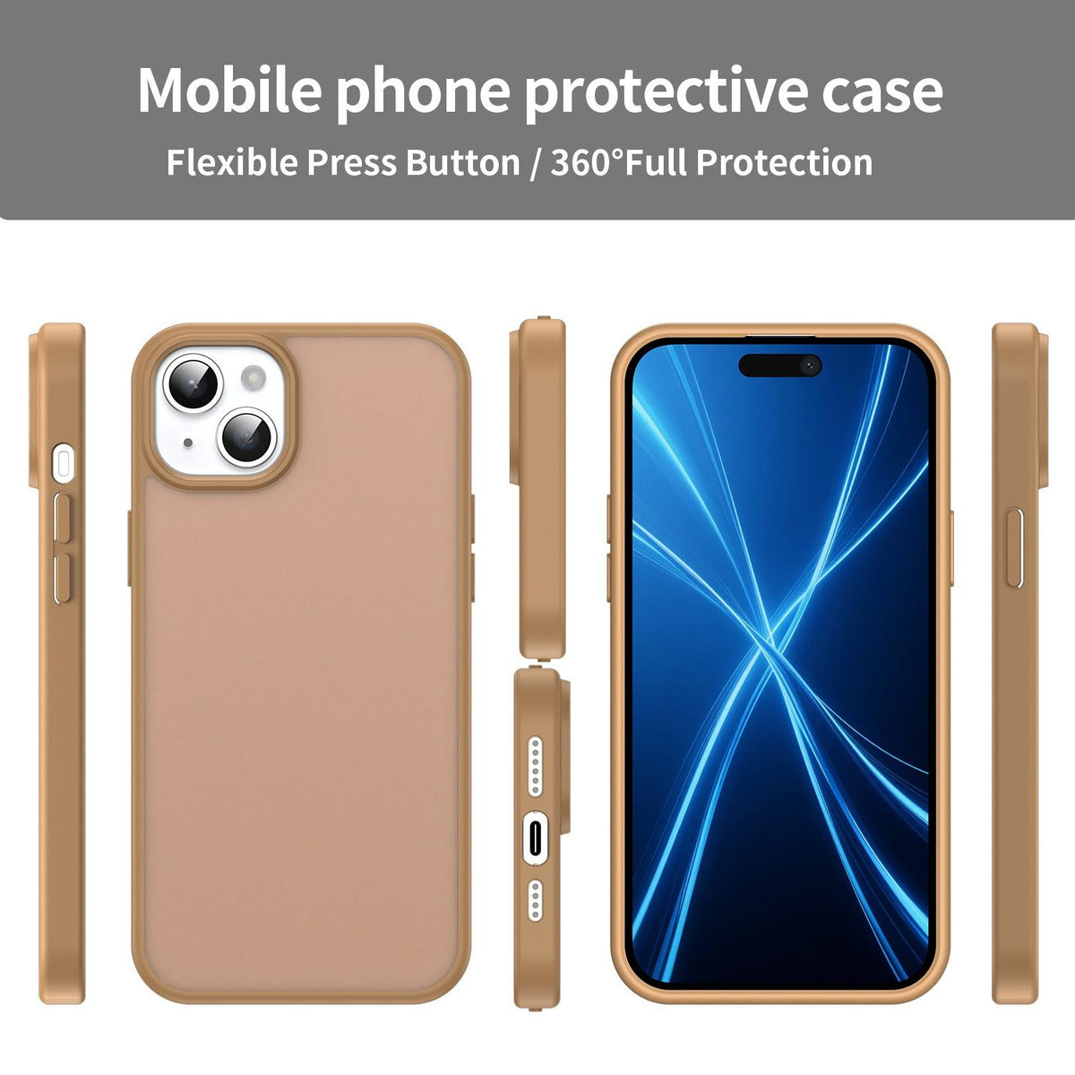 For iPhone 15 Plus Fanying Series Precision Camera Hole PC Hybrid TPU Translucent Frosted Phone Case - Desert Gold - EDA009893406G