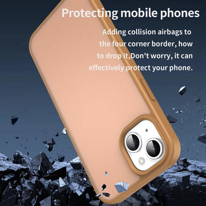 For iPhone 15 Plus Fanying Series Precision Camera Hole PC Hybrid TPU Translucent Frosted Phone Case - Desert Gold - EDA009893406G