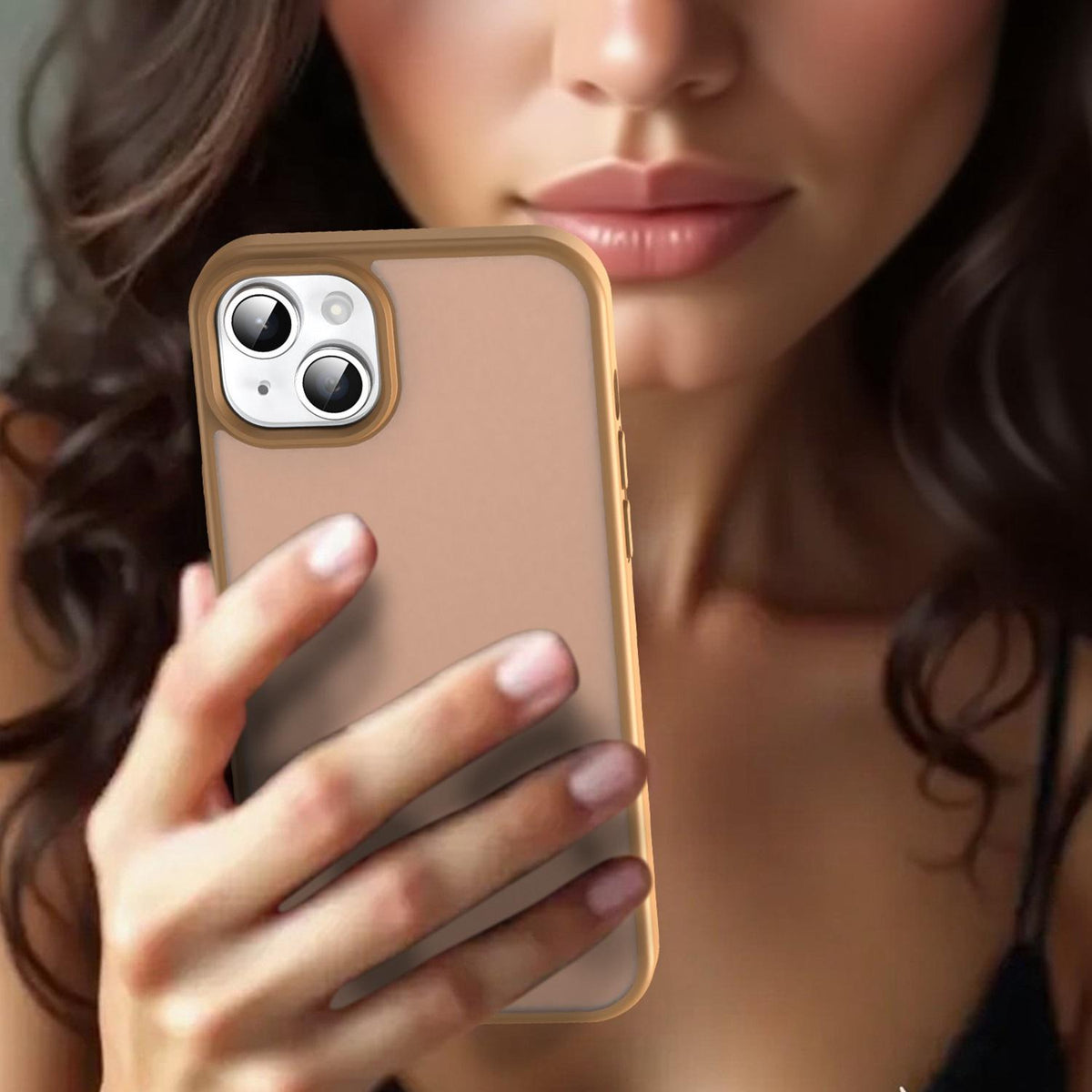 For iPhone 15 Plus Fanying Series Precision Camera Hole PC Hybrid TPU Translucent Frosted Phone Case - Desert Gold - EDA009893406G