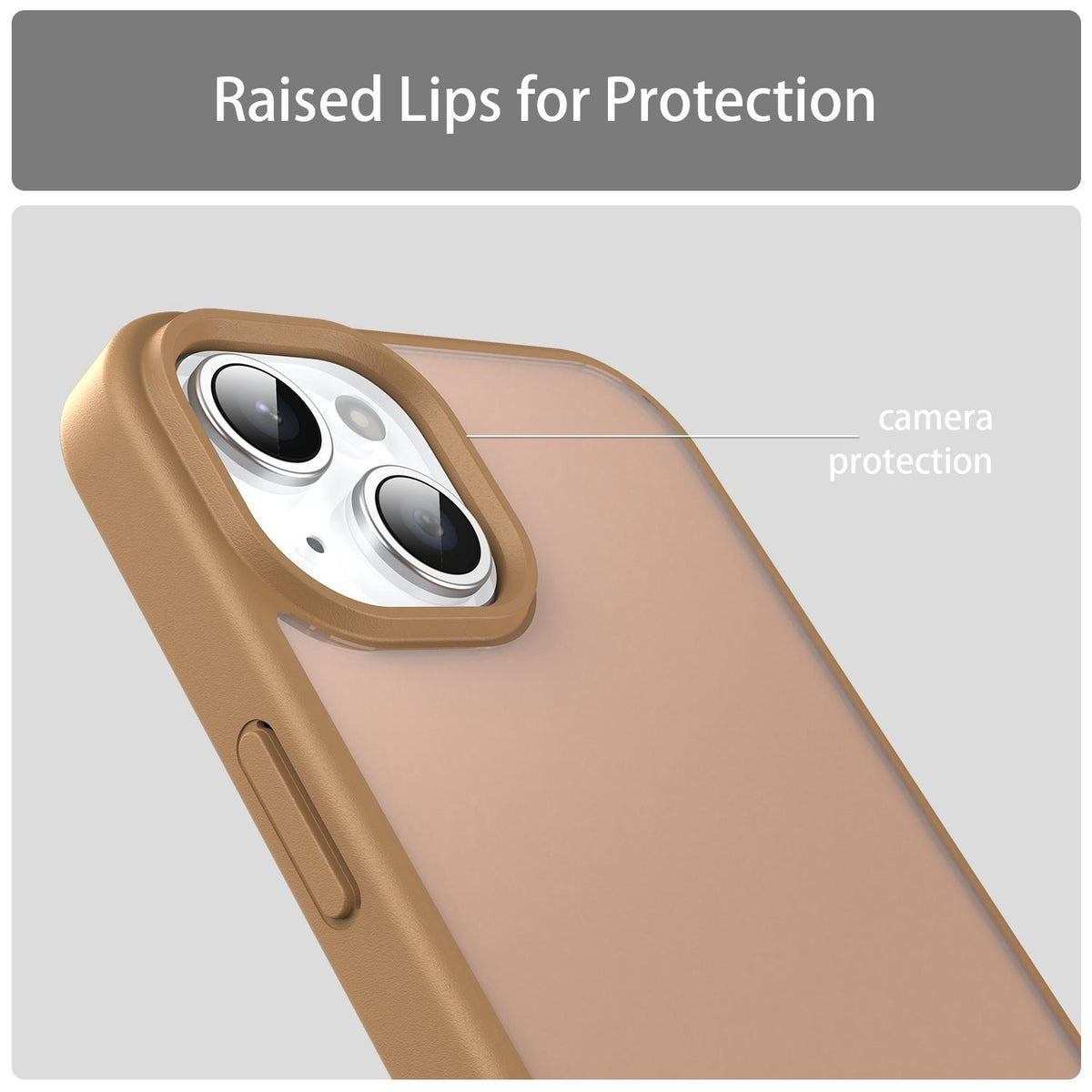For iPhone 15 Plus Fanying Series Precision Camera Hole PC Hybrid TPU Translucent Frosted Phone Case - Desert Gold - EDA009893406G
