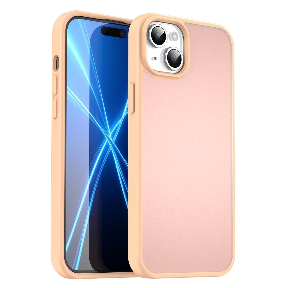 For iPhone 15 Plus Fanying Series Precision Camera Hole PC Hybrid TPU Translucent Frosted Phone Case - Rouge Powder - EDA009893406I