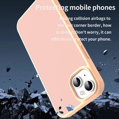 For iPhone 15 Plus Fanying Series Precision Camera Hole PC Hybrid TPU Translucent Frosted Phone Case - Rouge Powder - EDA009893406I