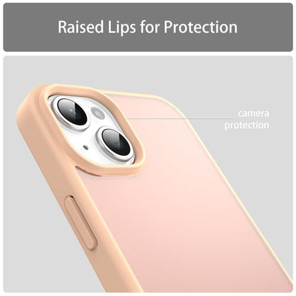 For iPhone 15 Plus Fanying Series Precision Camera Hole PC Hybrid TPU Translucent Frosted Phone Case - Rouge Powder - EDA009893406I